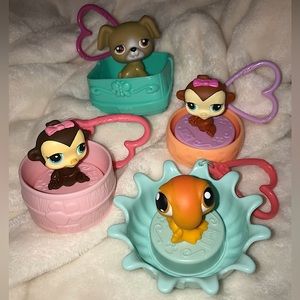 Littlest Pet Shop Bobble Head Heart Backpack Clips Set of 4 LPS pets Dog Monkey